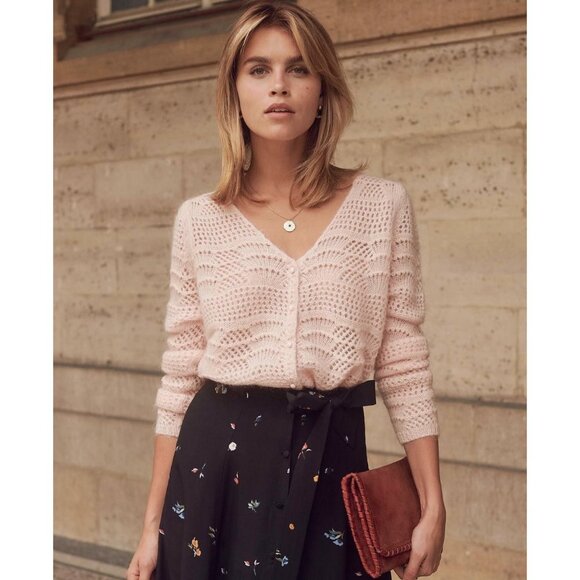 Sezane Sweaters - EUC Sezane Alanis Fancy Knit Mohair Wool Cardigan Blush Pink Small